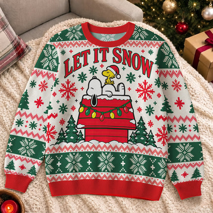 Let It Snow Christmas Ugly Sweatshirt Snowy Rooftop Fair Isle