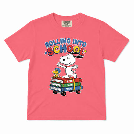 Comfort Colors Back To School Rolling Into School Read Learn Grow Kid T-Shirt