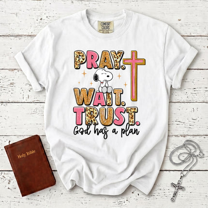 Comfort Colors Pray Wait Trust God Has a Plan Christian Faith T-Shirt