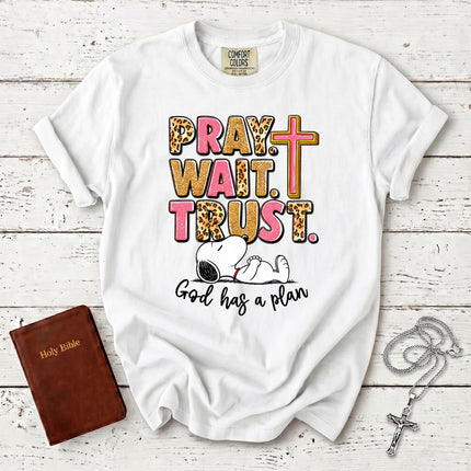 Comfort Colors Pray Wait Trust God Has a Plan Christian Faith T-Shirt
