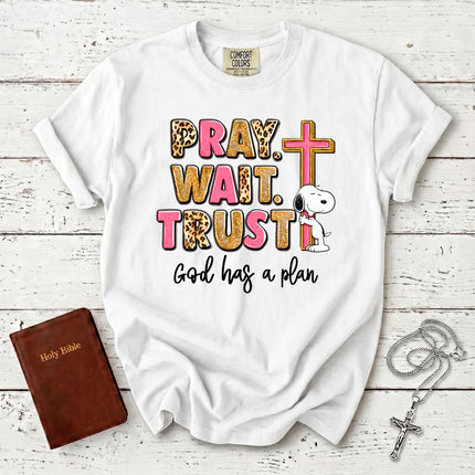 Comfort Colors Pray Wait Trust God Has a Plan Christian Faith T-Shirt