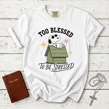 Comfort Colors Too Blessed To Be Stressed Christian Faith Cross T-Shirt