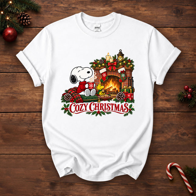 Cozy Christmas Fireplace Hot Cocoa Holiday T-Shirt