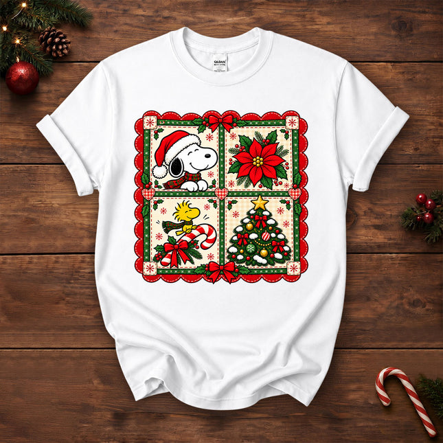 Christmas Patchwork Poinsettia Holiday Quilt T-Shirt