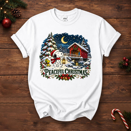 Peaceful Christmas Snowy Covered Bridge Winter Night T-Shirt