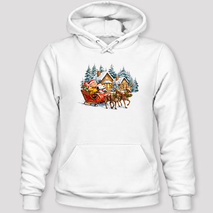 Christmas Reindeer Sleigh Ride Snowy Village Hoodie