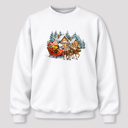 Christmas Reindeer Sleigh Ride Snowy Village Sweatshirt
