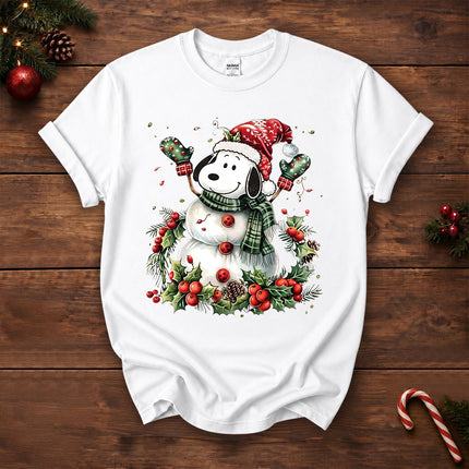 Christmas Snowman Santa Hat Holly Berries T-Shirt