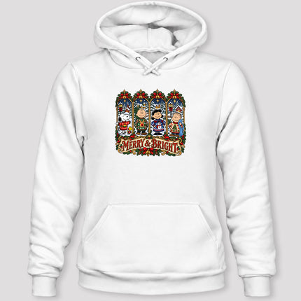 Merry and Bright Christmas Vintage Winter Village Hoodie