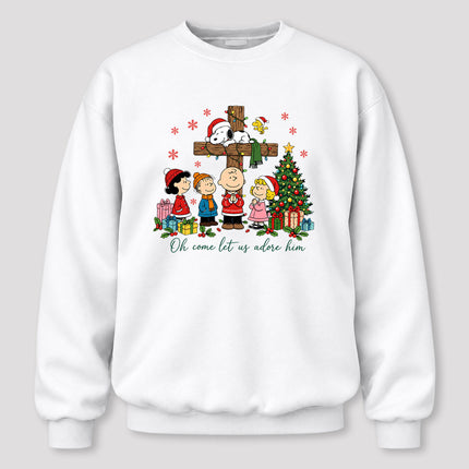 Oh Come Let Us Adore Him Christmas Cross Sweatshirt