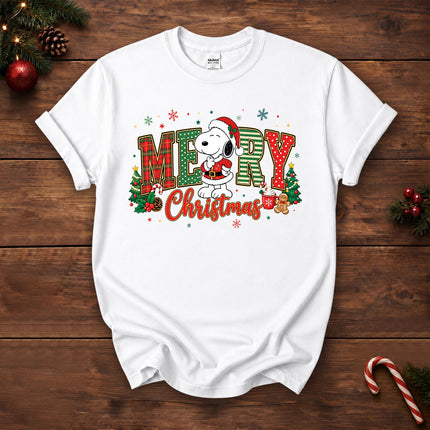 Merry Christmas Plaid Lettering Holiday Tree T-Shirt