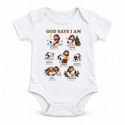 God Says I Am Christian Christmas Faith Affirmations Baby Bodysuit