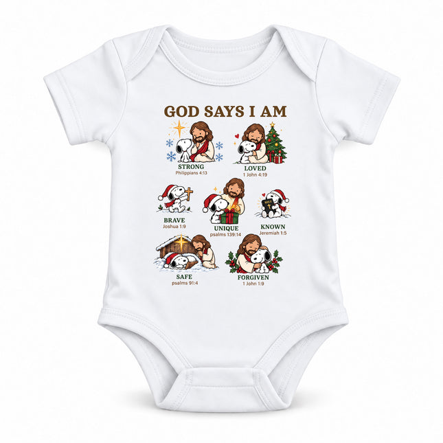 God Says I Am Christian Christmas Faith Affirmations Baby Bodysuit