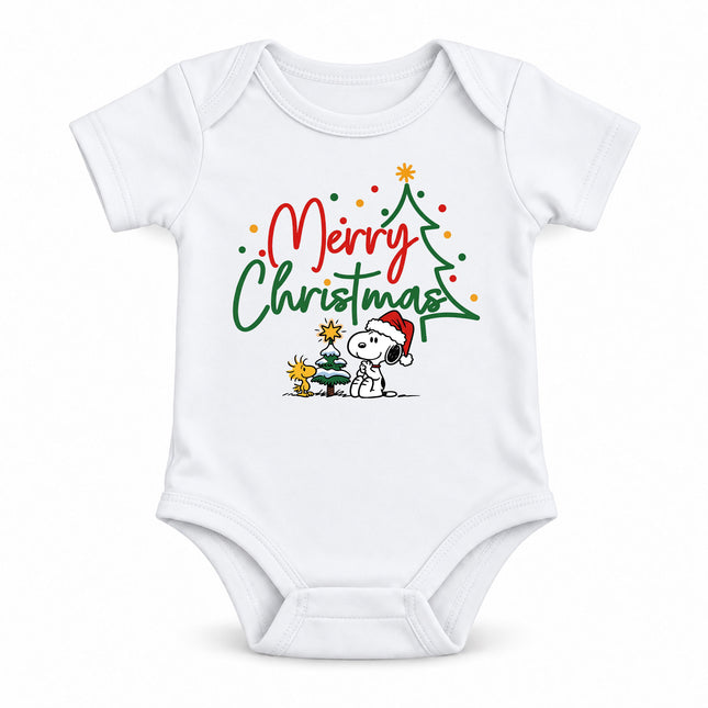 Merry Christmas Snowy Tree Cute Holiday Outfit Baby Bodysuit