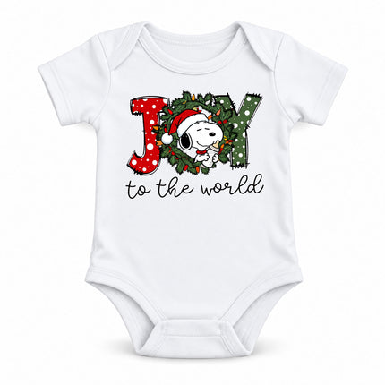 Joy to the World Christmas Wreath Holiday Outfit Baby Bodysuit