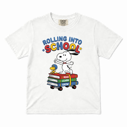 Comfort Colors Back To School Rolling Into School Read Learn Grow Kid T-Shirt