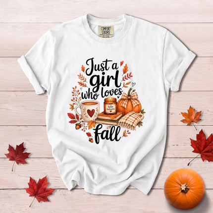 Comfort Colors Fall Autumn Just A Girl Who Loves Fall Pumpkin Coffee T-Shirt