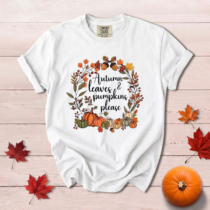 Comfort Colors Fall Autumn Leaves Pumpkins Wreath Thanksgiving T-Shirt