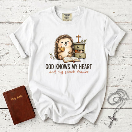 Comfort Colors God Knows My Heart and My Snack Drawer Funny Christian T-Shirt