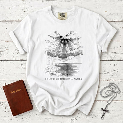 Comfort Colors Psalm 23 He Leads Me Beside Still Waters Christian T-Shirt