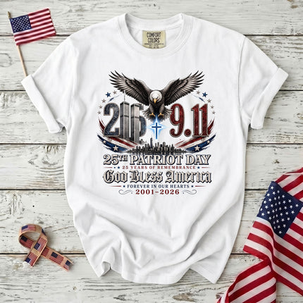 Comfort Colors 25th Patriot Day God Bless America Eagle Cross T-Shirt