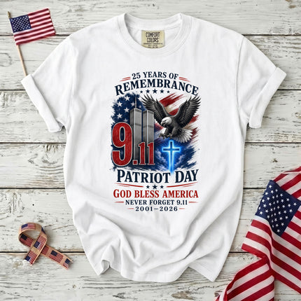 Comfort Colors 25th Patriot Day God Bless America Eagle Cross T-Shirt