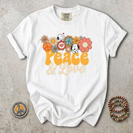 Comfort Colors Peace and Love Retro Hippie Flower Power T-Shirt