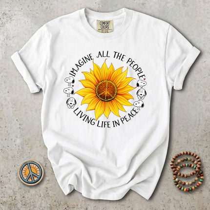 Comfort Colors Imagine All The People Sunflower Peace Sign Hippie T-Shirt