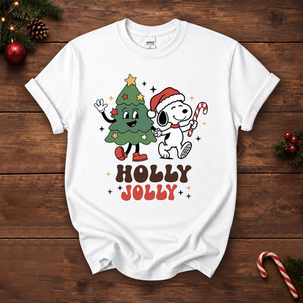 Holly Jolly Christmas Tree Candy Cane Retro T-Shirt