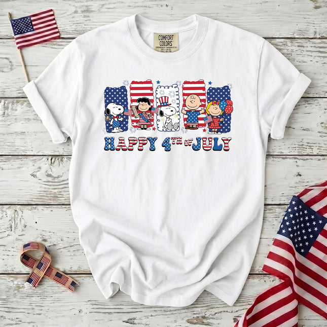 Comfort Colors Happy 4th Of July Red White Blue Stripes Panels T-Shirt