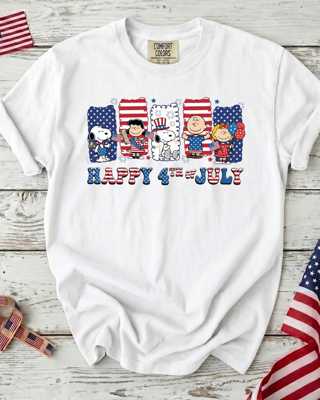 WHITE_04049f1c-77e8-4f59-98cf-35f74b3dd61f - AuraNations - Comfort Colors Happy 4th Of July Red White Blue Stripes Panels T-Shirt - White / S - 250TH ANNIVERSARY, ALL, COMFORT COLORS, NO CUSTOM, PRODUCTS, SNPY, TSHIRT
