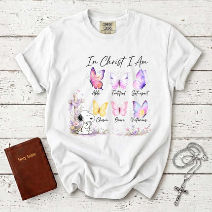 Comfort Colors In Christ I Am Butterfly Cross Christian T-Shirt