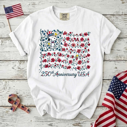 Comfort Colors 250th Anniversary USA Floral Vine Flag Uncle Sam Dog T-Shirt