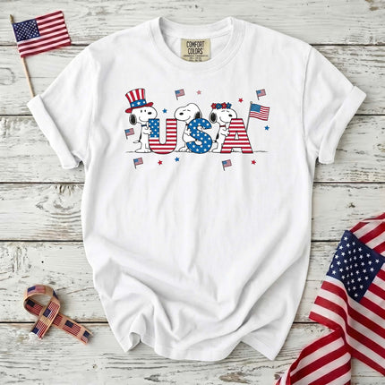 Comfort Colors USA Flag Block Letters Cute Dogs T-Shirt