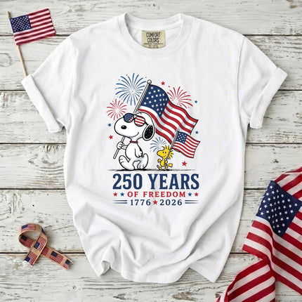 Comfort Colors 250 Years Of Freedom USA Marching Flag Dog T-Shirt