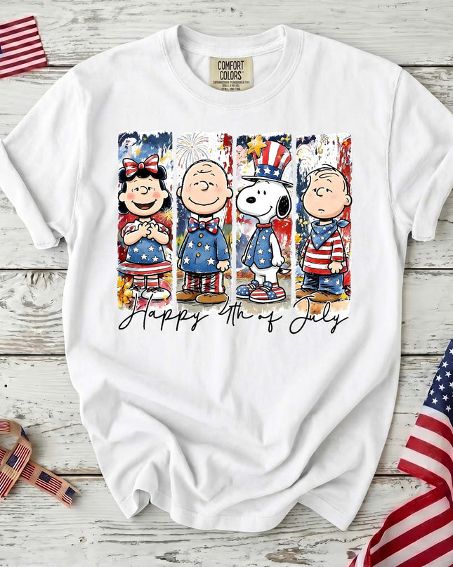 WHITE_30ed09a2-cb69-4bd0-b443-6063bc009c22 - AuraNations - Comfort Colors Happy 4th Of July Red White Blue Panel Friends T-Shirt - White / S - 250TH ANNIVERSARY, ALL, COMFORT COLORS, NO CUSTOM, PRODUCTS, SNPY, TSHIRT