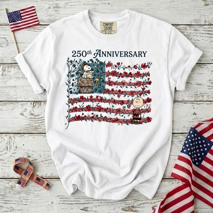 WHITE_34203002-ae6a-4ca4-af85-67666d36e302 - AuraNations - Comfort Colors 250th Anniversary Floral Vine Flag Aviator Dog T-Shirt - White / S - 250TH ANNIVERSARY, ALL, COMFORT COLORS, NO CUSTOM, PRODUCTS, SNPY, TSHIRT