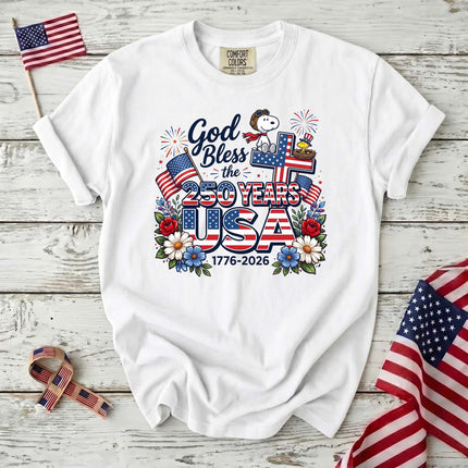 Comfort Colors God Bless The USA 250 Years Patriotic Cross T-Shirt