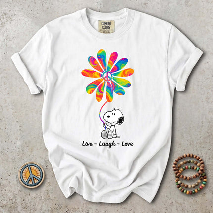 Comfort Colors Live Laugh Love Rainbow Peace Flower T-Shirt