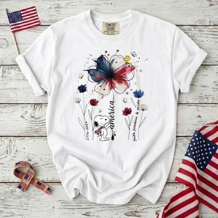 Comfort Colors America Watercolor Flag Floral Faith Freedom Dog T-Shirt