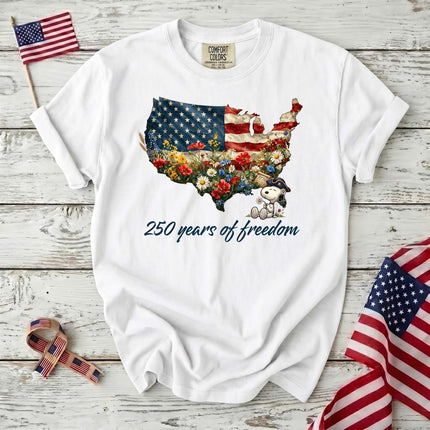 Comfort Colors 250 Years Of Freedom USA Map Floral Patriotic Dog T-Shirt