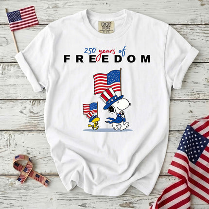 WHITE_4b11173a-270f-433e-8ace-1c7230127608 - AuraNations - Comfort Colors 250 Years Of Freedom Patriotic Waving Flags Dog T-Shirt - White / S - 250TH ANNIVERSARY, ALL, COMFORT COLORS, NO CUSTOM, PRODUCTS, SNPY, TSHIRT