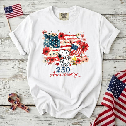 WHITE_4c409cf3-7df2-4d13-86a0-8a1ac30cbb11 - AuraNations - Comfort Colors 250th Anniversary USA Floral Waving Flag Dog T-Shirt - White / S - 250TH ANNIVERSARY, ALL, COMFORT COLORS, NO CUSTOM, PRODUCTS, SNPY, TSHIRT