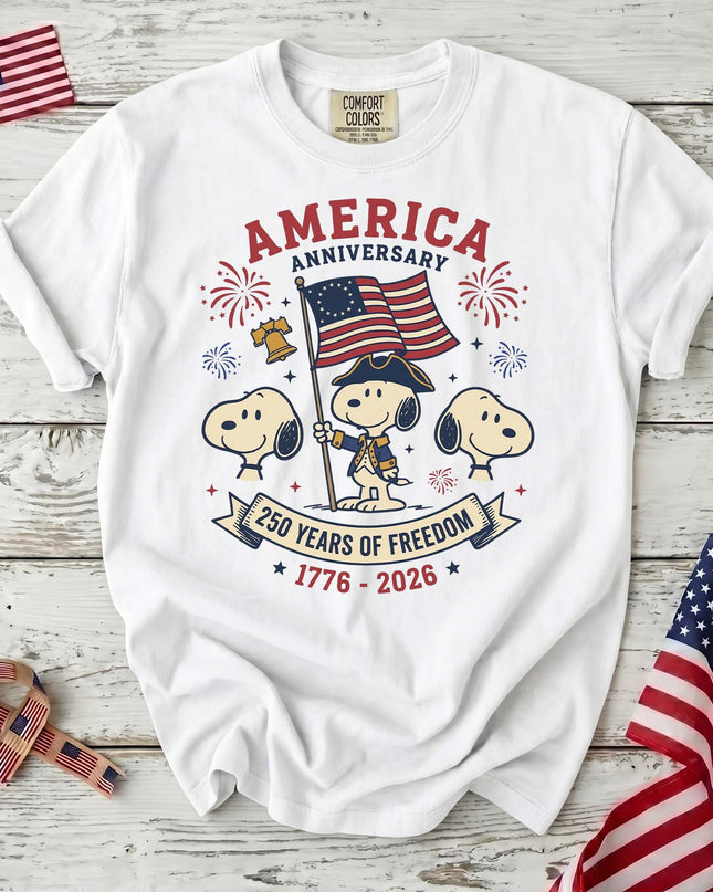 WHITE_4fbc086c-8c00-4f47-95e7-60af82c9710a - AuraNations - Comfort Colors 250 Years Of Freedom Anniversary T-Shirt - White / S - 250TH ANNIVERSARY, ALL, COMFORT COLORS, NO CUSTOM, PRODUCTS, SNPY, TSHIRT