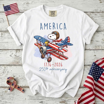 WHITE_5158a0f3-ff34-4d23-ac19-bd2c07926b27 - AuraNations - Comfort Colors America 1776-2026 250th Anniversary Patriotic Airplane Dog T-Shirt - White / S - 250TH ANNIVERSARY, ALL, COMFORT COLORS, NO CUSTOM, PRODUCTS, SNPY, TSHIRT