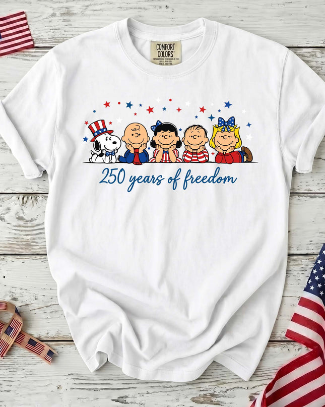 WHITE_5cc3d4e6-51d9-4a17-96da-4277c0b02400 - AuraNations - Comfort Colors 250 Years Of Freedom Friends T-Shirt - White / S - 250TH ANNIVERSARY, ALL, COMFORT COLORS, NO CUSTOM, PRODUCTS, SNPY, TSHIRT