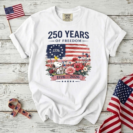 Comfort Colors 250 Years Of Freedom 1776-2026 Patriotic Floral Dog T-Shirt