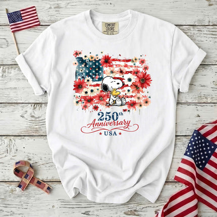 WHITE_5f24ef68-e3b3-4a12-9a5d-a2616f40de48 - AuraNations - Comfort Colors 250th Anniversary USA Floral Flag Hugging Dog T-Shirt - White / S - 250TH ANNIVERSARY, ALL, COMFORT COLORS, NO CUSTOM, PRODUCTS, SNPY, TSHIRT