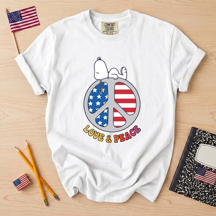 Comfort Colors Love and Peace American Flag Patriotic T-Shirt
