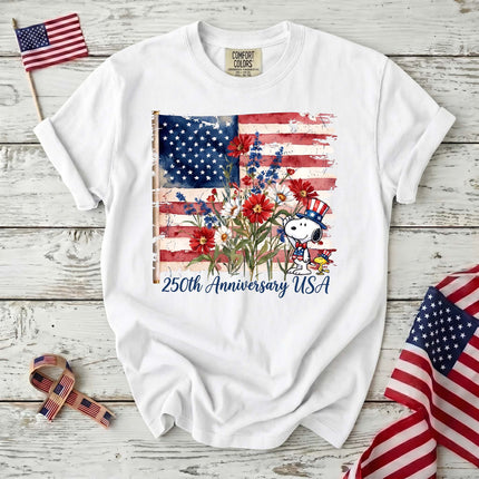 Comfort Colors 250th Anniversary USA Watercolor Flag Floral Dog T-Shirt